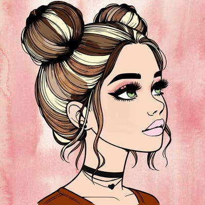 realistic girl with buns on the top of her head