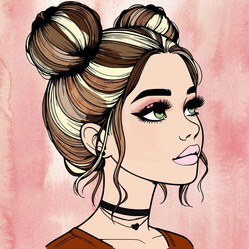 realistic girl with buns on the top of her head
