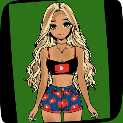 a realistic girl with long hair and in a crop top and shprts