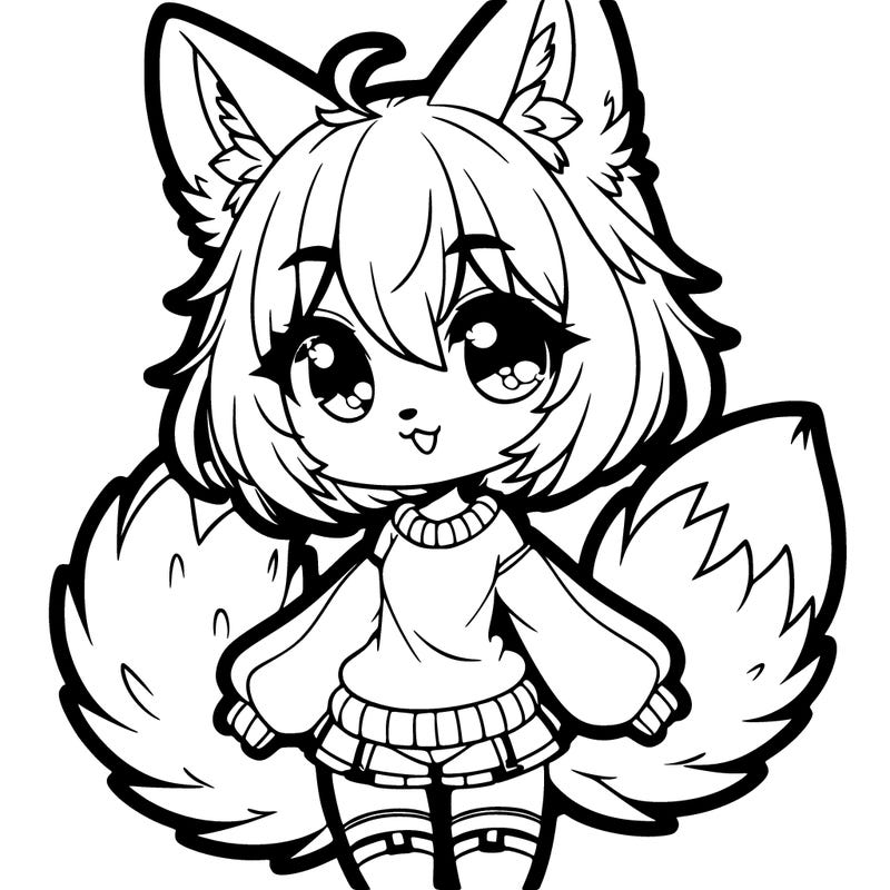 a wolf girl with wolf ears and tails