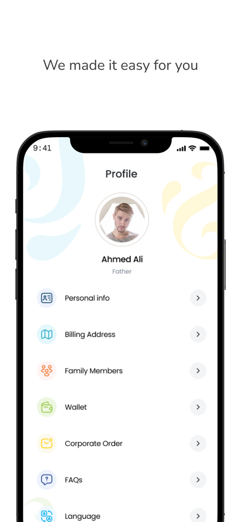 Sala Hub - Benutzerprofil-Bildschirm der Sala Hub App mit Familien- und Kontoeinstellungen