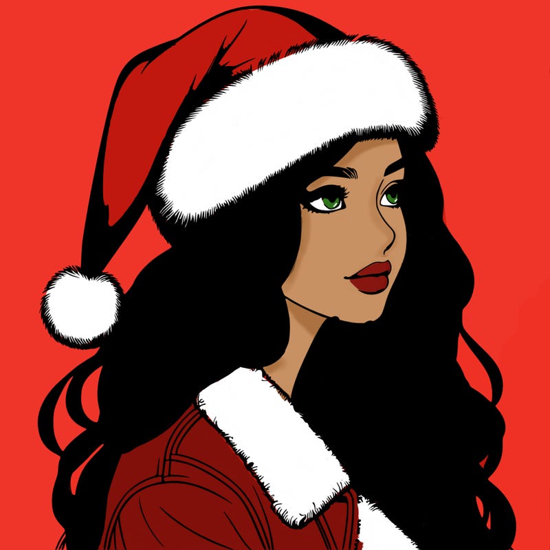 realistic girl in santa hat
