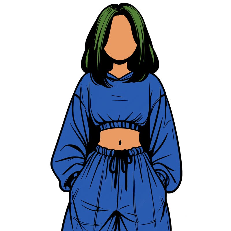realistic girl faceless with baggy pants and a crop top