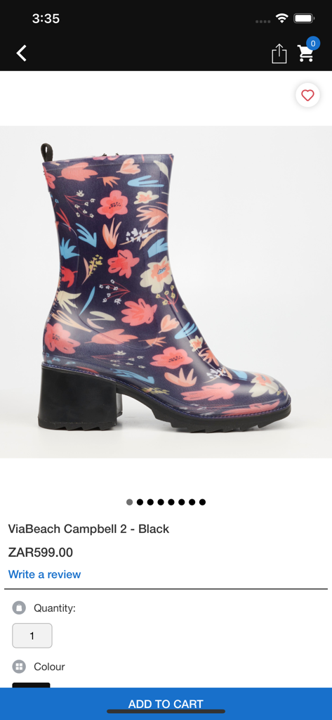 Product page for a floral pattern boot in the DC.ONE shopping app