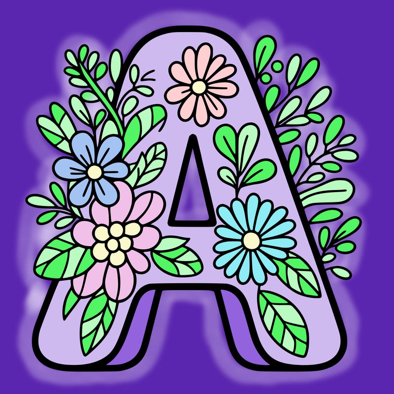 the letter a with flowers on it