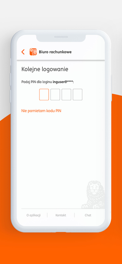 Pantalla de inicio de sesión segura con PIN para la aplicación de contabilidad empresarial ING Office