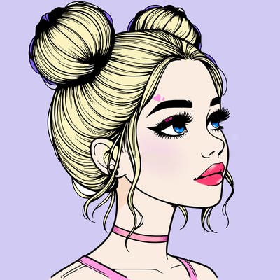 realistic girl with buns on the top of her head