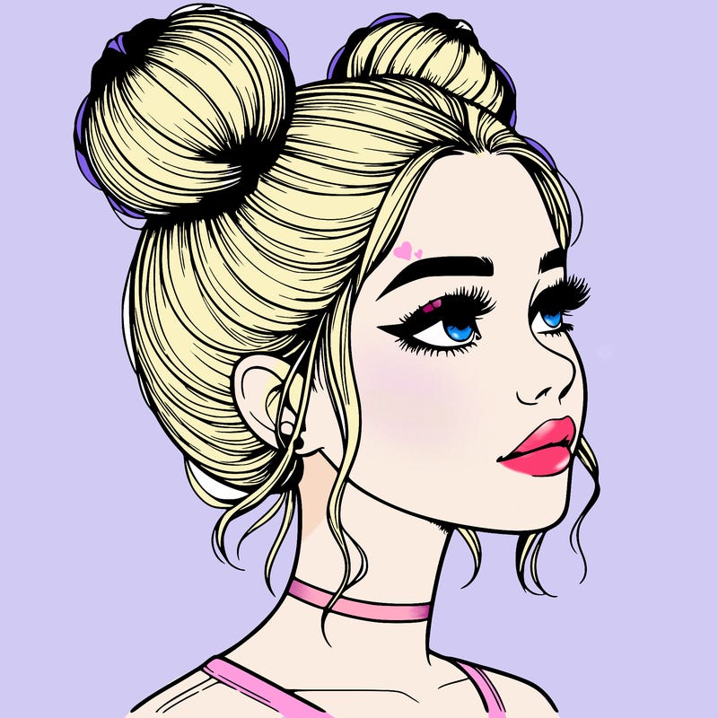 realistic girl with buns on the top of her head