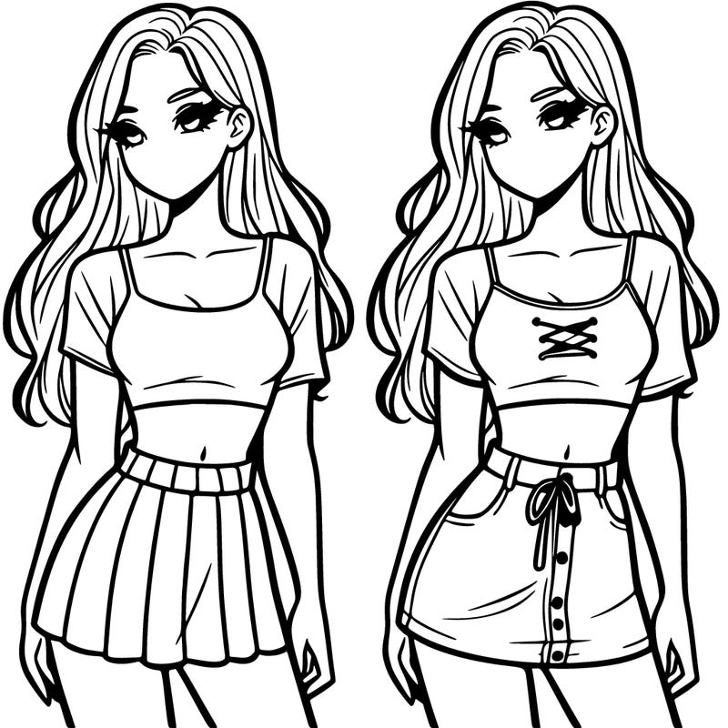 women with long hair and crop top with skirt