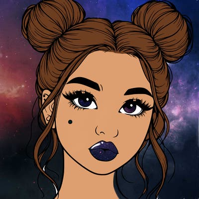 realistic girl with two buns on her hair and lips
