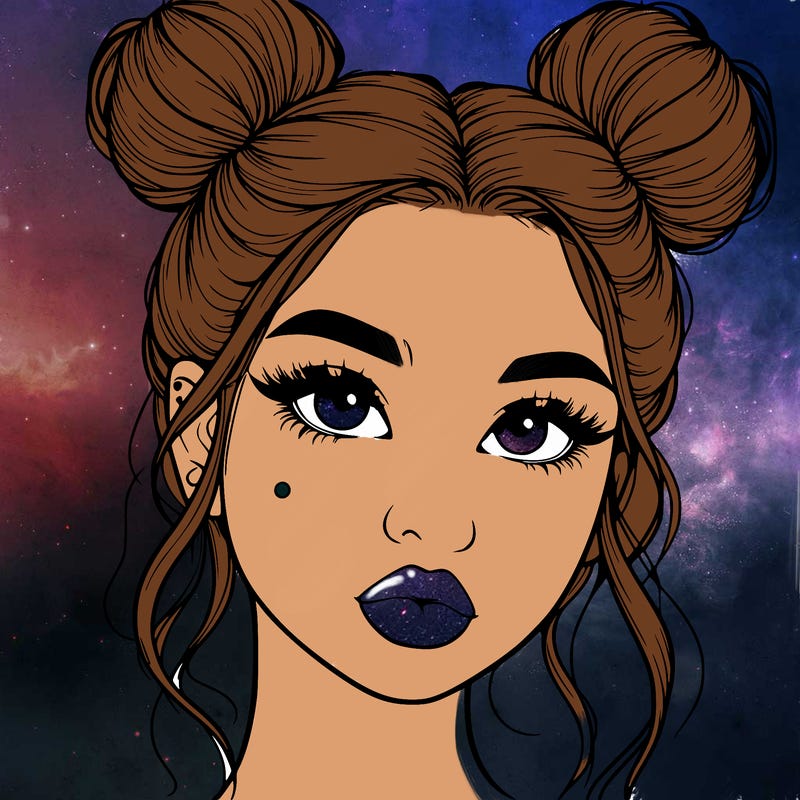 realistic girl with two buns on her hair and lips