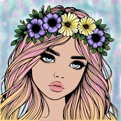 realistic girl with flowers crown