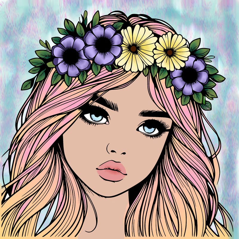 realistic girl with flowers crown