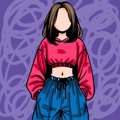 realistic girl faceless with baggy pants and a crop top