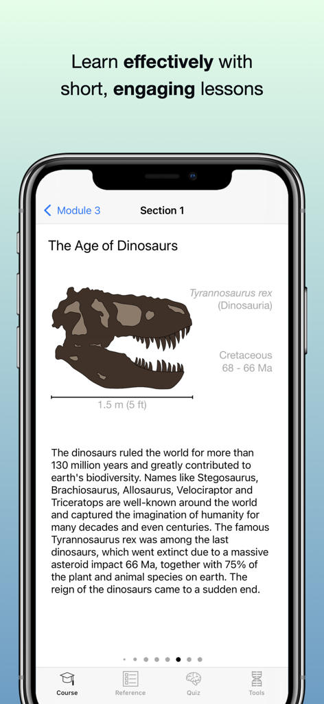 Codon One: Learning Biology - Educational biology lesson about dinosaurs in the Codon One app