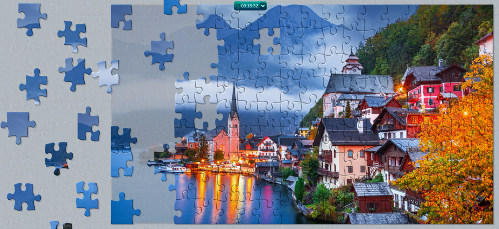 Cool Jigsaw Puzzle HD - Solving a jigsaw puzzle of a beautiful lakeside town in Cool Jigsaw Puzzle HD.