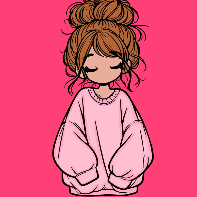 girl with baggy sweatshirt and messy bun
