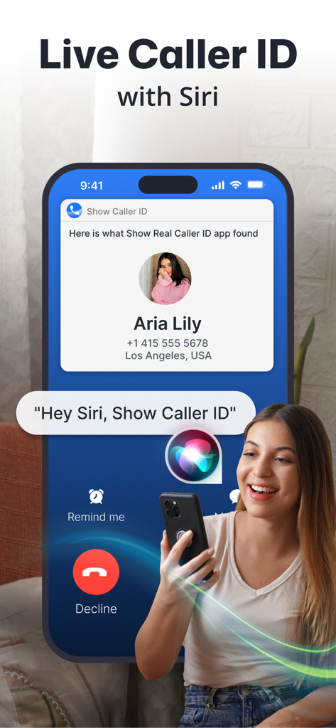 Show Caller ID PRO - Show Caller ID PRO interface featuring live caller identification with Siri integration
