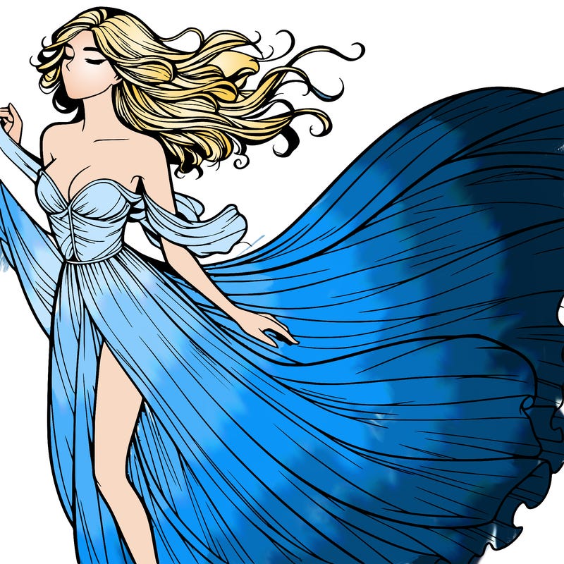 realistic woman in dress flowing the the wind