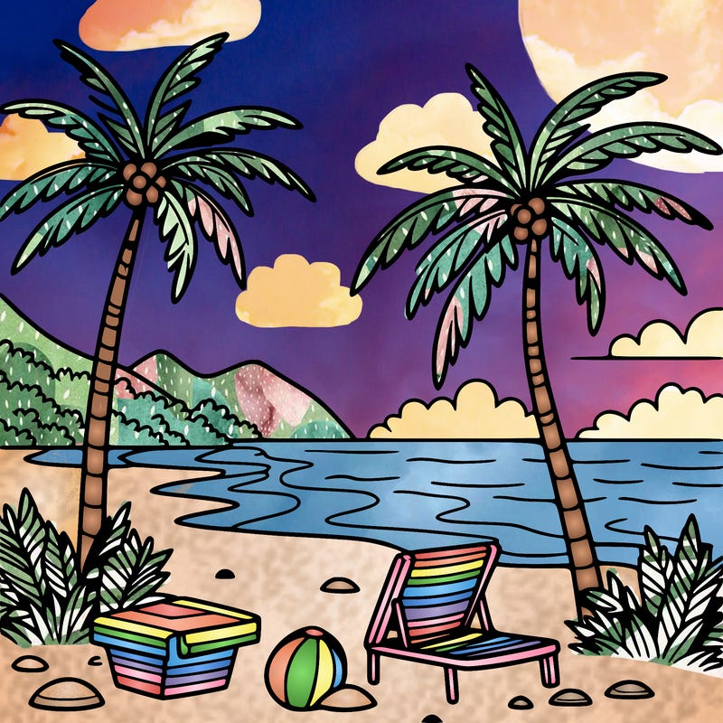 beach with pom trees