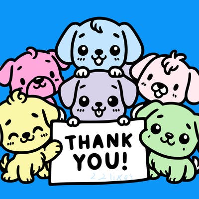 a bunch of cute dogs holding a thank you sign