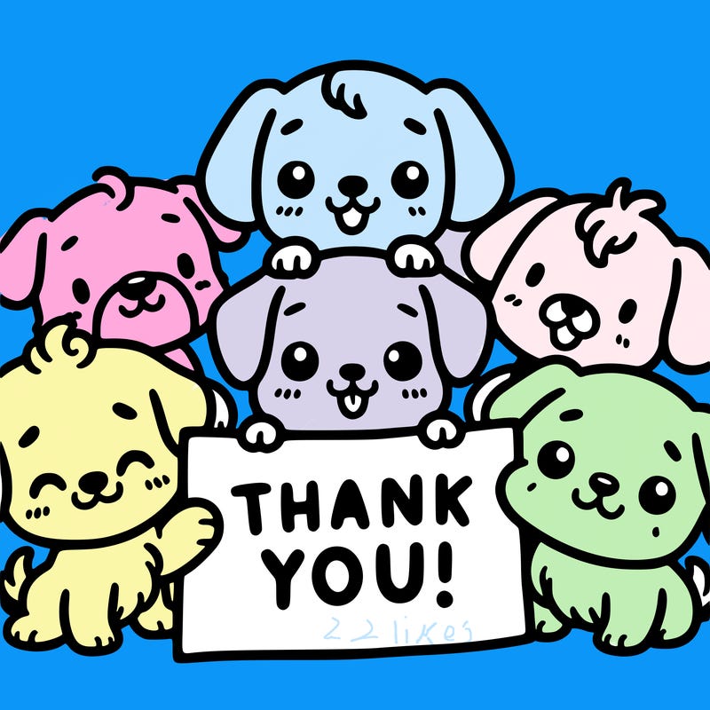 a bunch of cute dogs holding a thank you sign