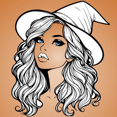 realistic witch girl with wavy hair and lips