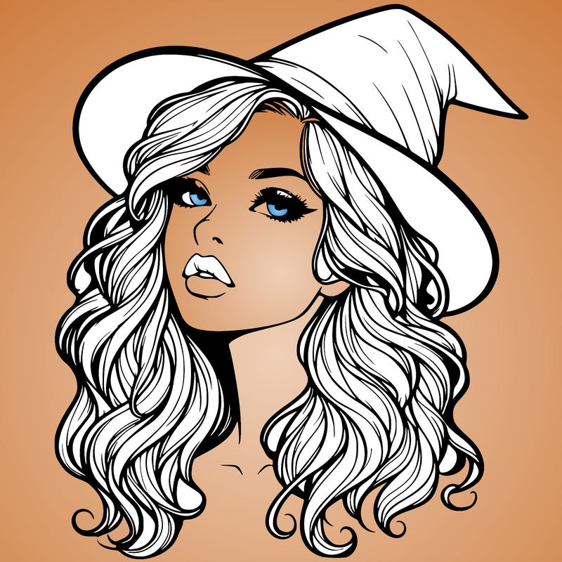 realistic witch girl with wavy hair and lips