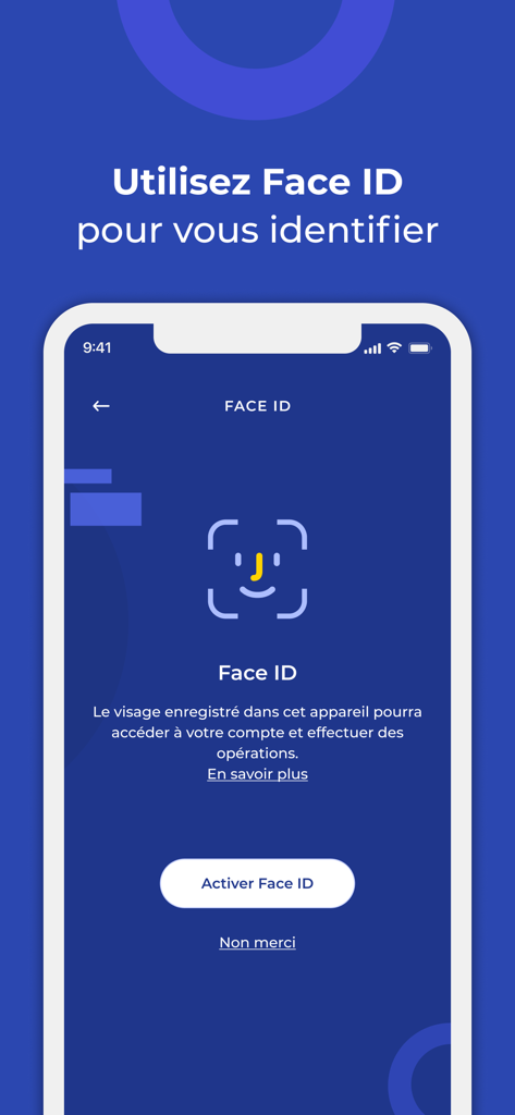 Mes Comptes LCL app interface for setting up Face ID biometric security