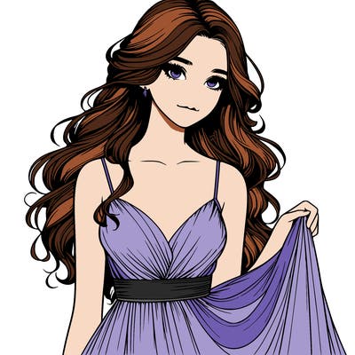 realistic girl in flowy silky prom dress