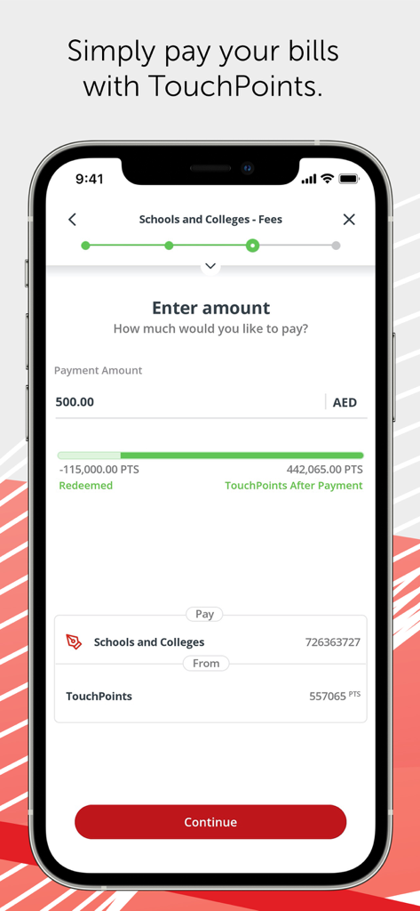 ADCB - Pago de cuotas escolares usando los puntos de recompensa TouchPoints en la aplicación ADCB.