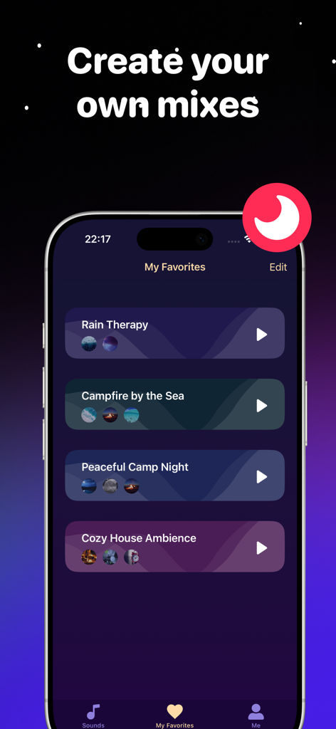 Mobile app interface for creating and saving custom sleep sound mixes
