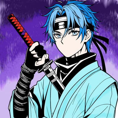 manga character man ninja katana magic realistic