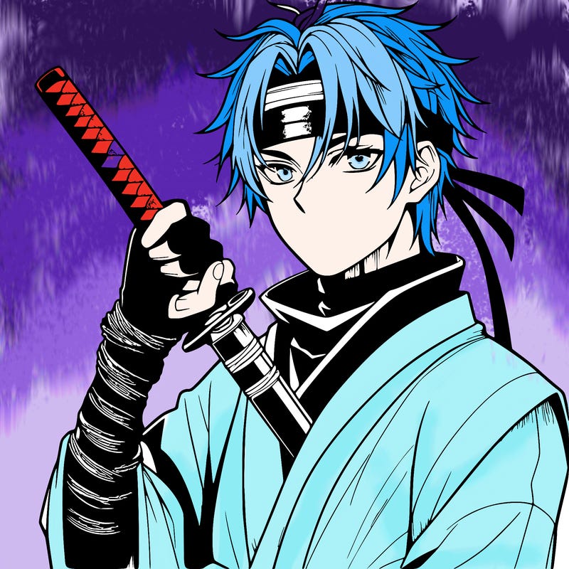 manga character man ninja katana magic realistic