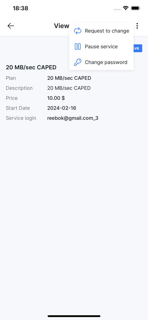 MyISP Portal - MyISP Portal app screen displaying internet service plan details and management options