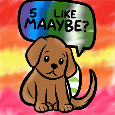a puppy that says 5 like maybe