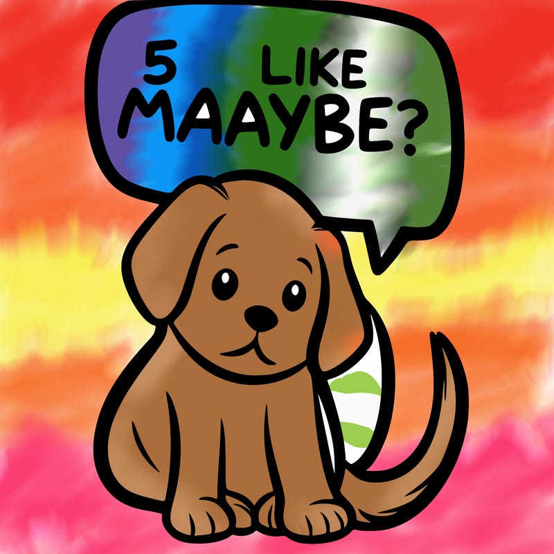 a puppy that says 5 like maybe