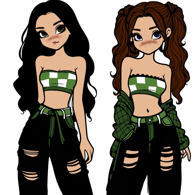 2 girls in crop tops and baggy jeans ripped