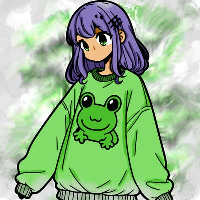 girl wearing frogging sweatshirt