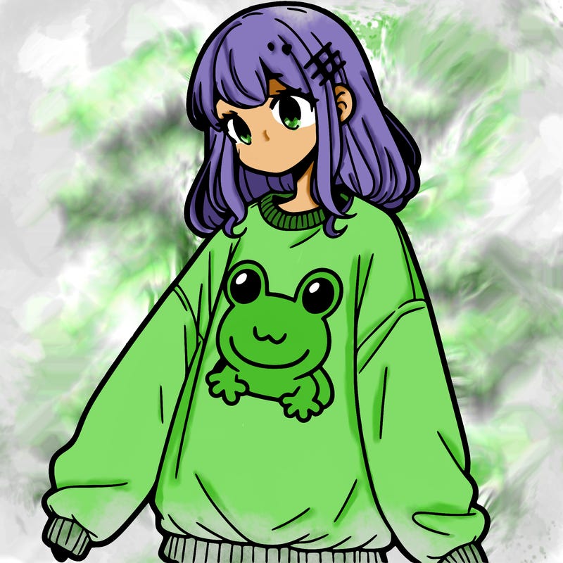 girl wearing frogging sweatshirt