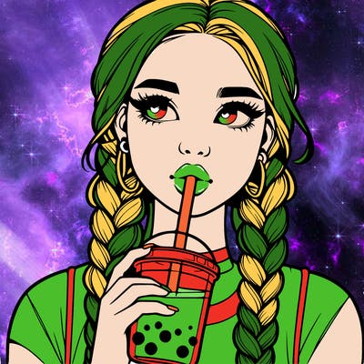realistic girl with braided hair drinking boba
