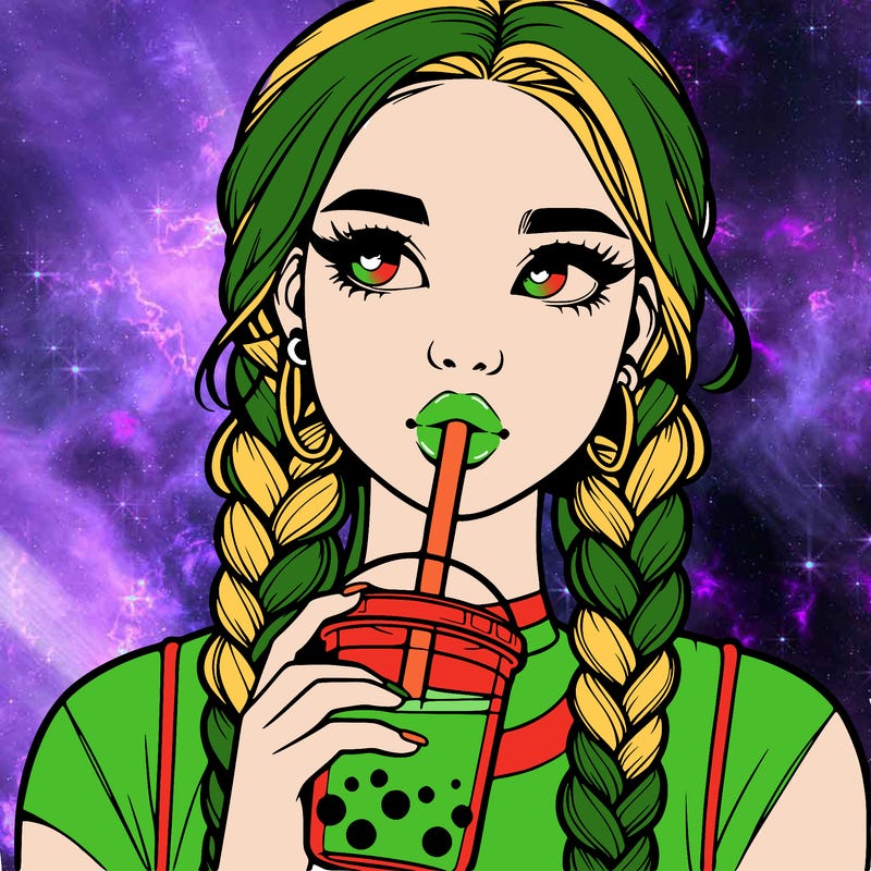 realistic girl with braided hair drinking boba