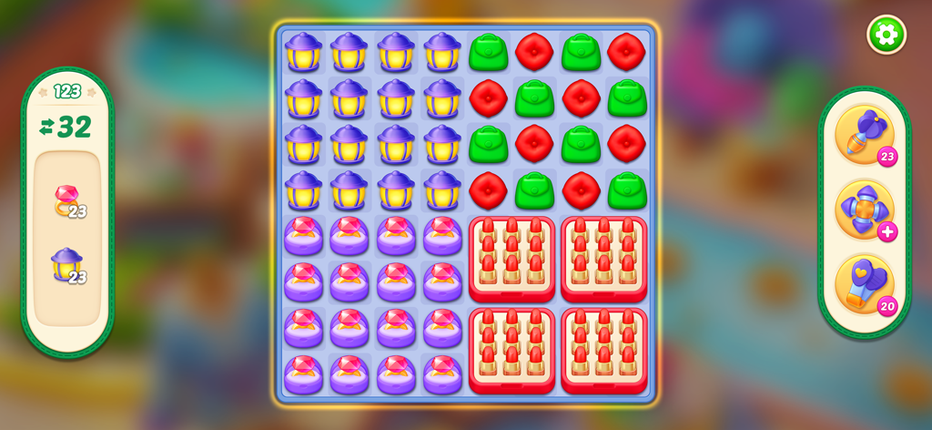 Makeover Master - Home Design - Makeover Master home design match 3 puzzle level with colorful items and boosters