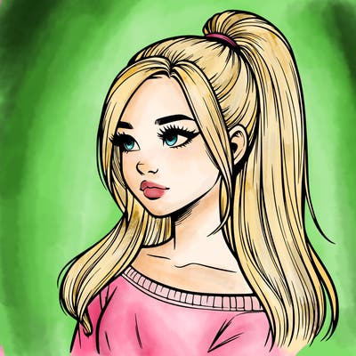 realistic girl with a high ponytail