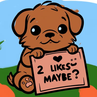 a puppy holding a sign that says 2 likes maybe?