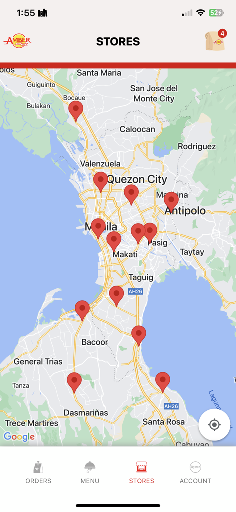 Map showing Amber restaurant store locations in Metro Manila