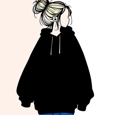 realistic girl with a oversized sweatshirt on and a bun