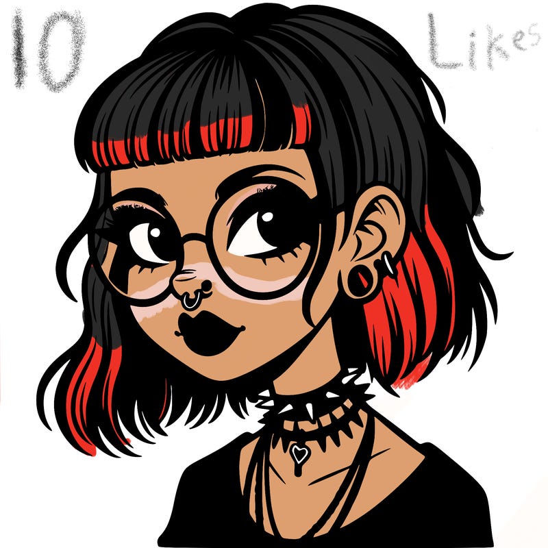 gothic girl with a mullet and glasses