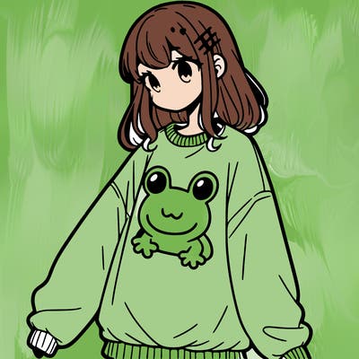girl wearing frogging sweatshirt