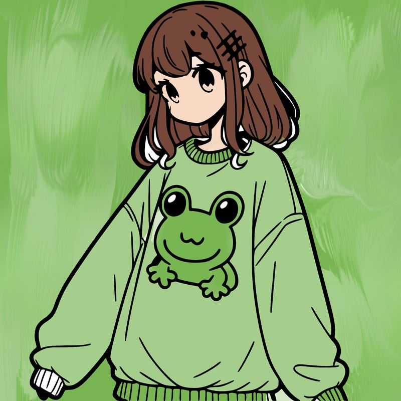 girl wearing frogging sweatshirt